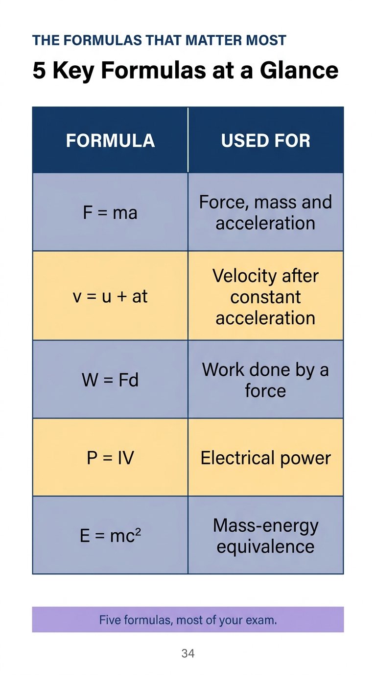 Comparison table of key formulas